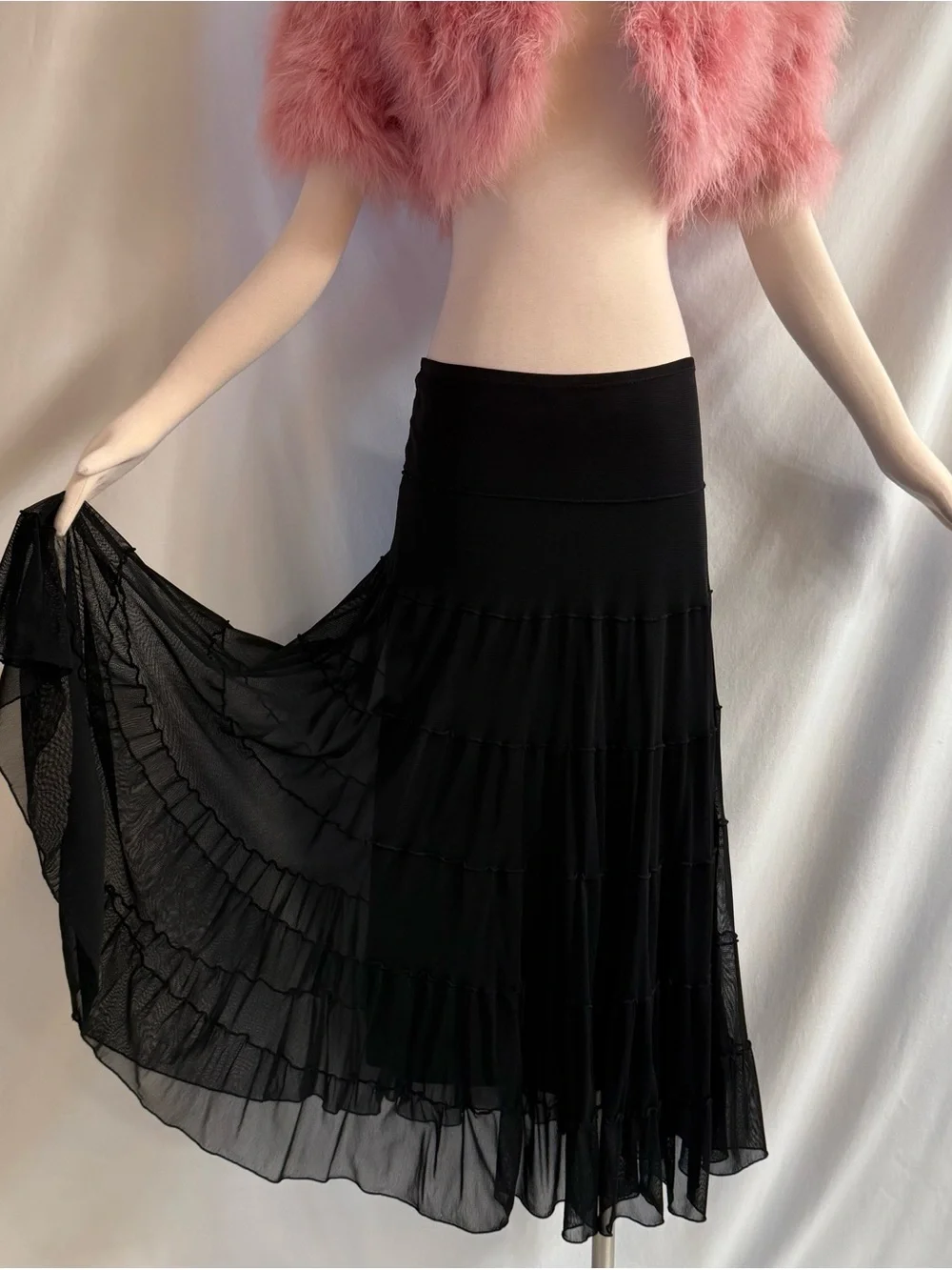 Black Mesh Tiered Skirt